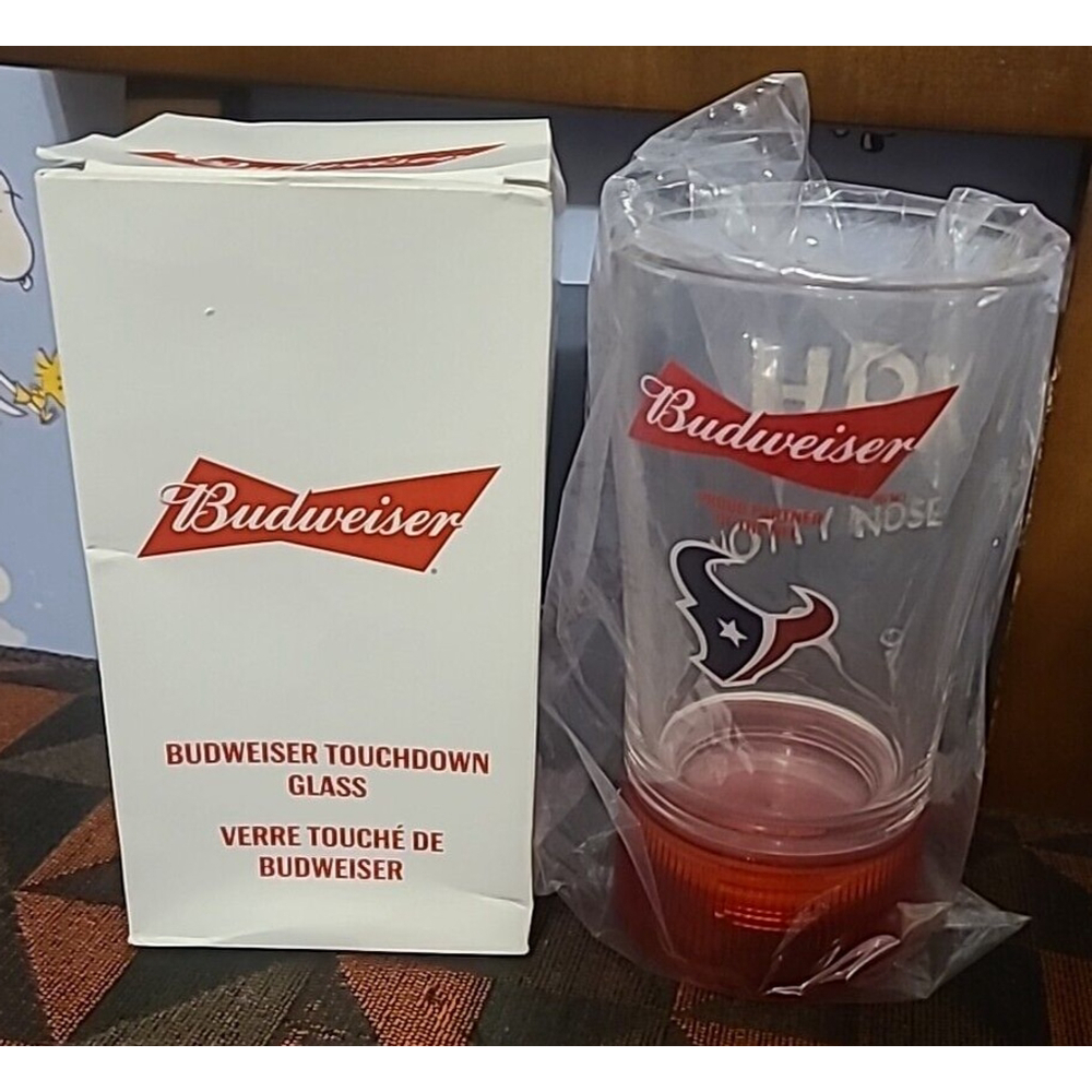 Budweiser NFL Houston Texans Touchdown Red Light Sync Beer Pint Glass New In Box